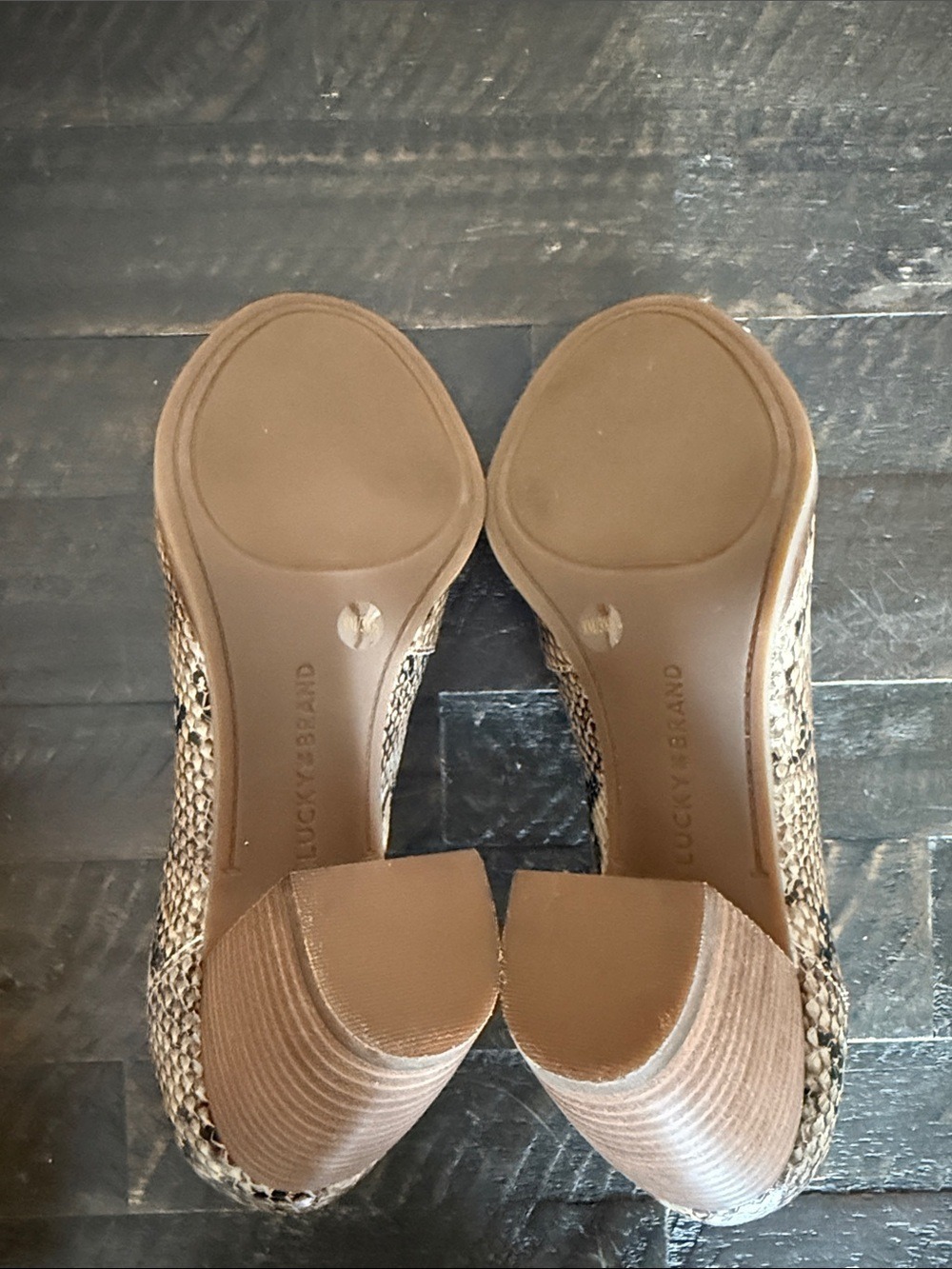 Lucky Brand Joal Tobacco Snakeskin Peep Toe Booties Heel 8 - Picture 5 of 9
